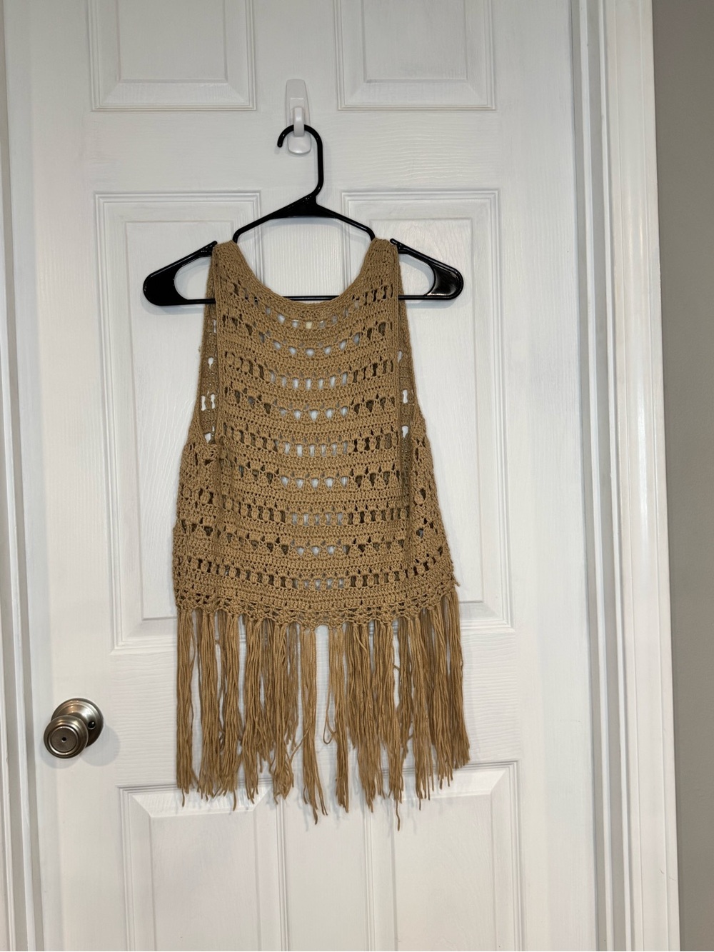 Umgee Crochet Open-Knit Fringe Vest in Beige - Picture 2 of 3